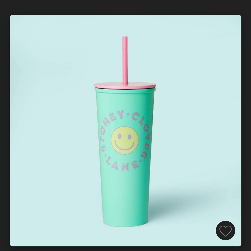 Stoney Clover Lane x Target Green Blue Tumbler 24 oz with heart shaped straw